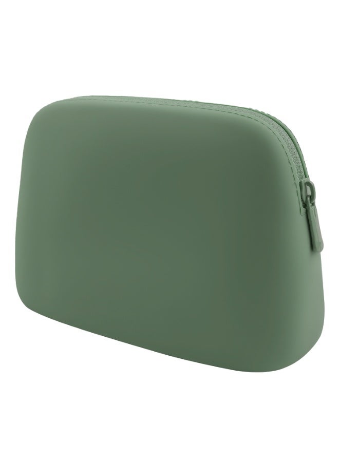 حقيبة مكياج سيليكون بسحاب، سعة كبيرة، حقيبة مستحضرات تجميل للسفر، مقاومة للماء وخفيفة الوزن، حقيبة أدوات تجميل للنساء، لون أخضر - Image 1